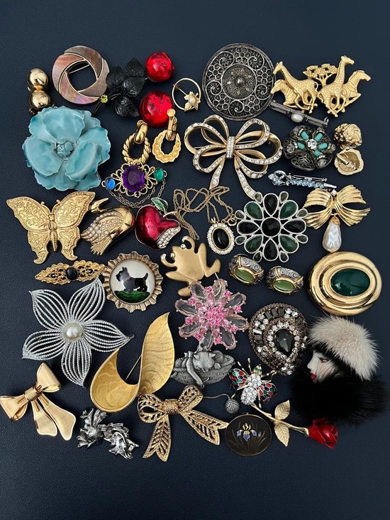 Vintage Jewelry - Vintage to Modern Brooches Earrings and Necklace Lot Bundle Set Some Signed